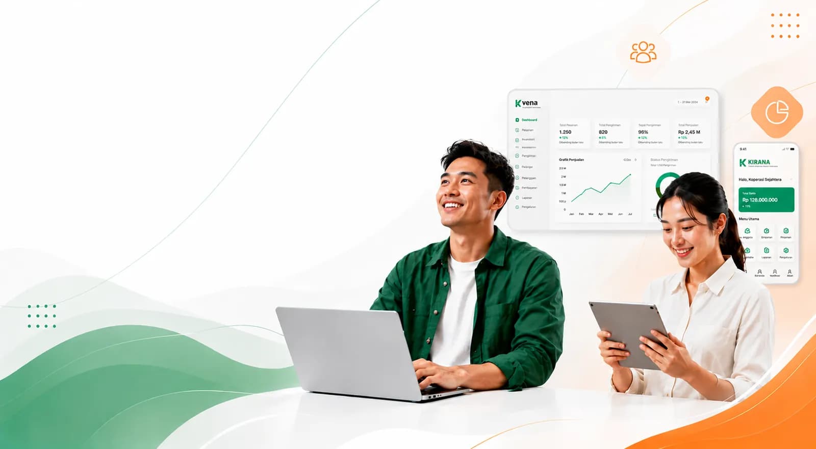 Diagram ekosistem SPEconnect: gudang dan truk distributor terhubung ke hub SPEconnect, lalu ke bank, toko, dan koperasi